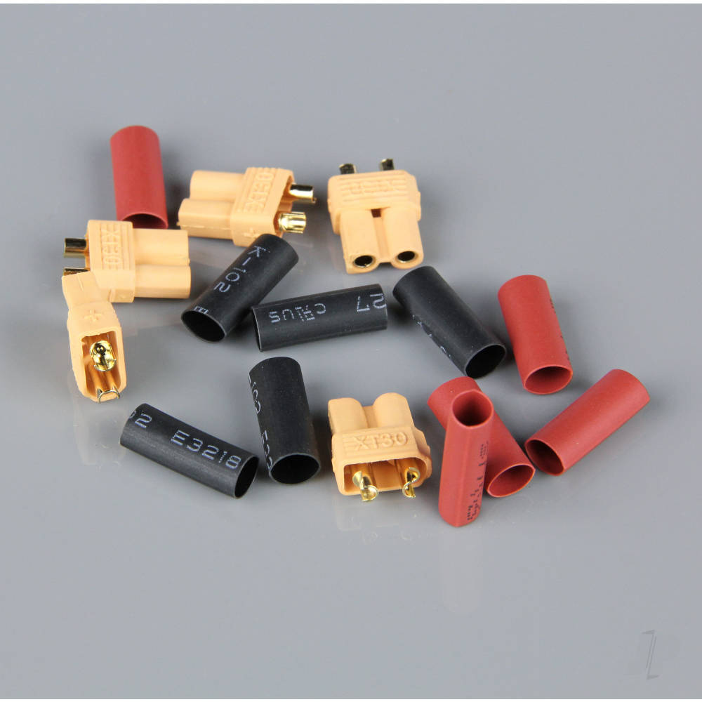 5pc pack of XT30 female connectors (battery end), complete with heat s ...
